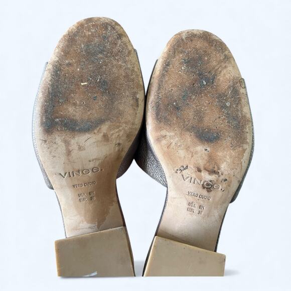 Vince Karissa Metallic Leather Slide Block Heel Sandals women's Size 8 M - Picture 4 of 11